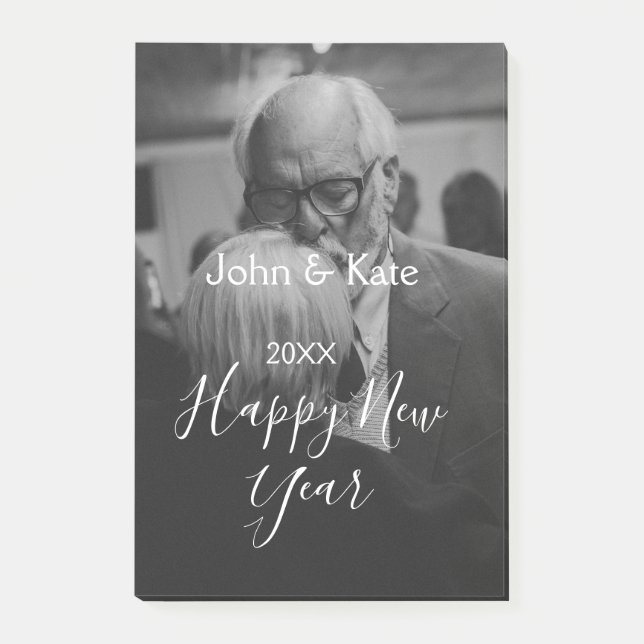 Notas Post-it® Happy new year couple photo name year black white  (Anverso)