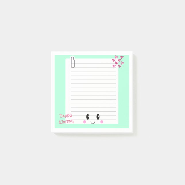 Notas Post-it® Happy Notes Green: Kawaii Sticky Notes (Anverso)