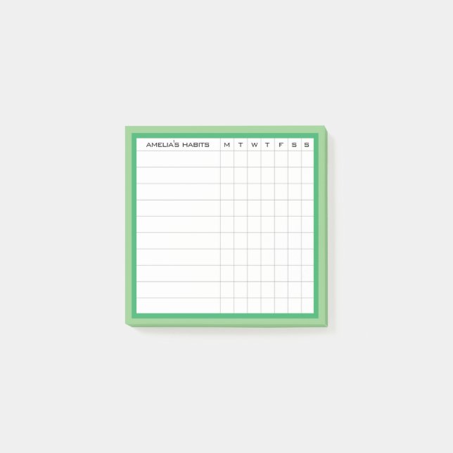 Notas Post-it® Happy Stripe Collection Habit Tracker en verde (Anverso)