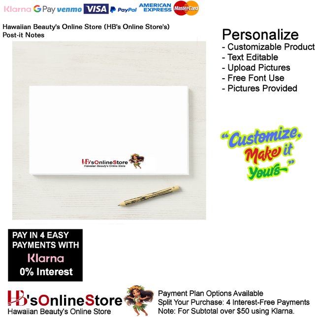 Notas Post-it® Hawaiian Beauty's Online Store (HB's Online Store) (Hawaiian Beauty's Online Store (HB's Online Store) Post-It Notes.)