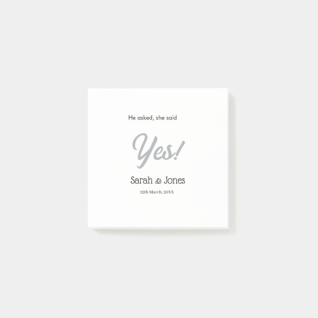 Notas Post-it® He asked she said yes engagement simple silver dat (Anverso)