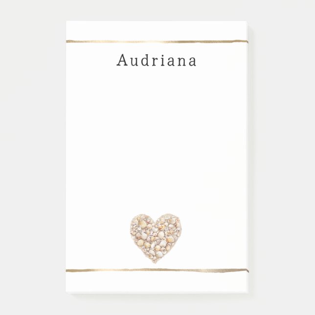 Notas Post-it® Heart Shape Sea Shells Ocean Beach Personalized  (Anverso)