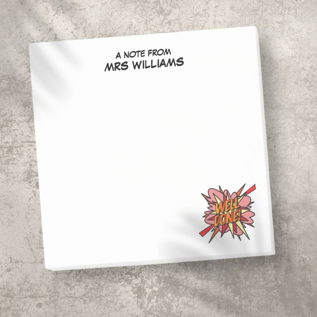 Notas Post-it® HECHO CON EXITO Nombre personalizado Diversión Ret (WELL DONE Your Name Fun Retro Comic Book Pop Art Post-it Notes)