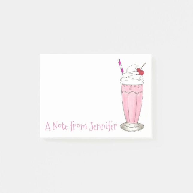 Notas Post-it® Helado personalizado con batido de fresa rosa (Anverso)