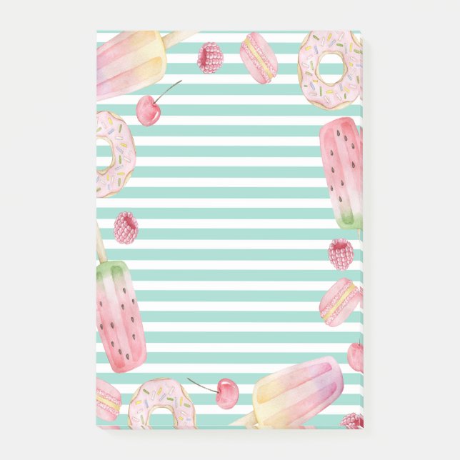 Notas Post-it® Helados, frutas, rayas de donuts (Anverso)