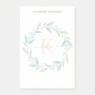 Notas Post-it® Hermosa acuarela Floral Wreath Monograma
