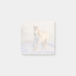 Notas Post-it® Hermosa Gallopaje de Caballo Blanco en la Nieve