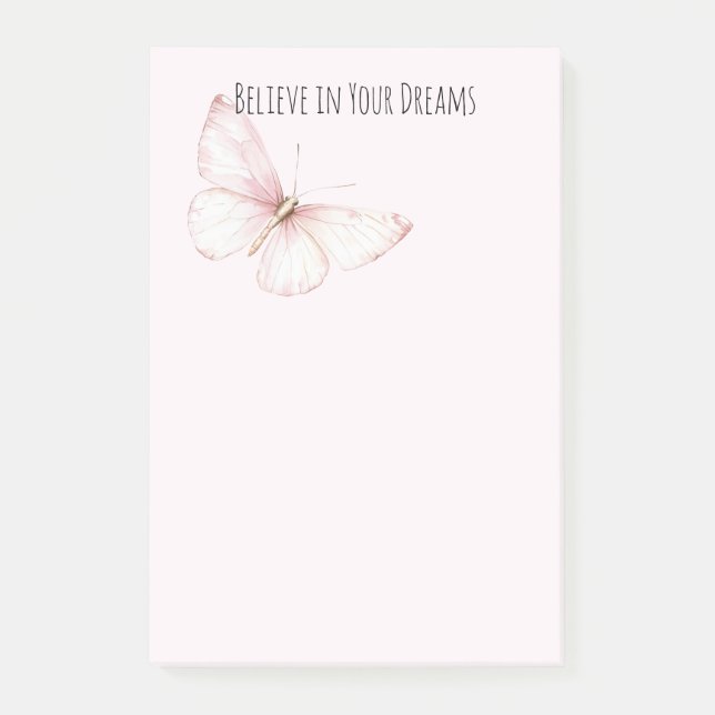 Notas Post-it® Hermosa Mariposa Rosa Cree en Sueños (Anverso)