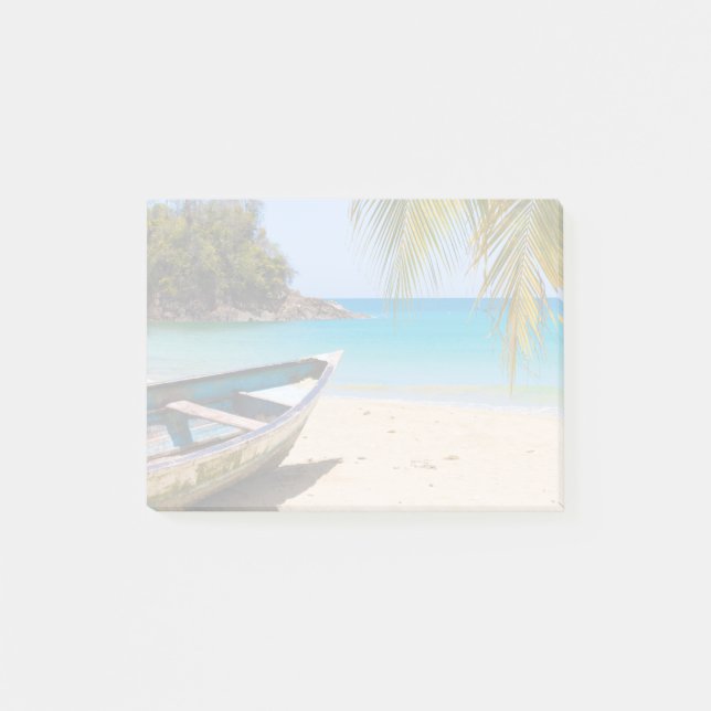 Notas Post-it® Hermosa playa tropical con lancha (Anverso)