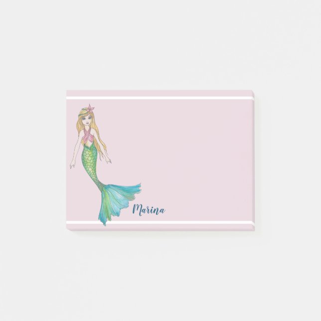 Notas Post-it® Hermosa sirena con pelo rubio (Anverso)