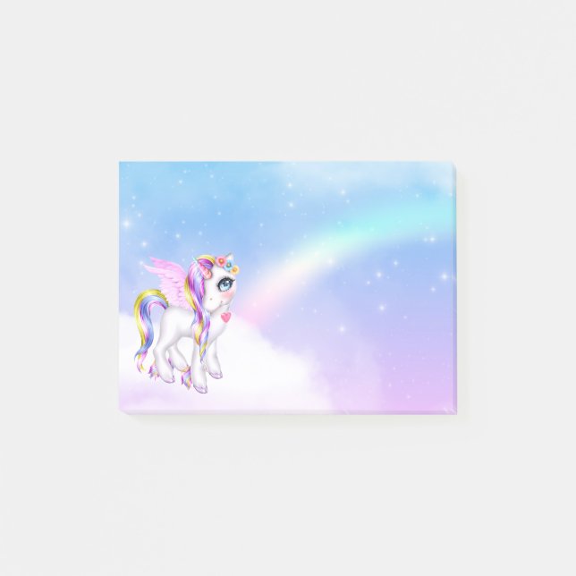 Notas Post-it® Hermosa unicornio con arcoiris (Anverso)