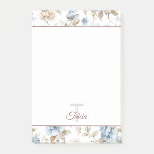 Notas Post-it® Hermosas Flores Azules Crema Marrón Claro Marrón