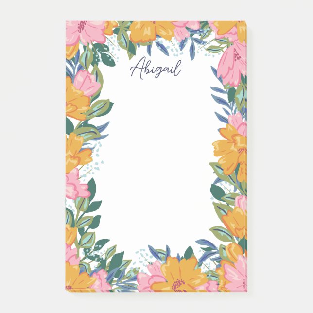 Notas Post-it® Hermosas flores boho - nombre personalizado (Anverso)