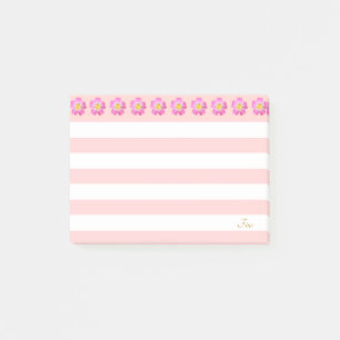 Notas Post-it® Hermosas flores rosadas y rayas