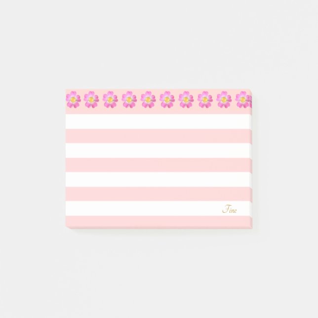 Notas Post-it® Hermosas flores rosadas y rayas (Anverso)