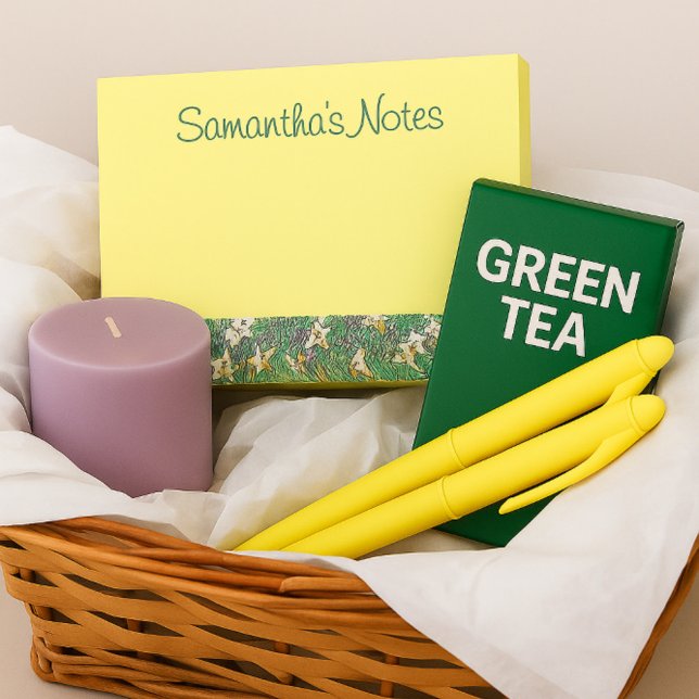 Notas Post-it® Hermoso diseño floral amarillo con borde lirio (Subido por el creador)