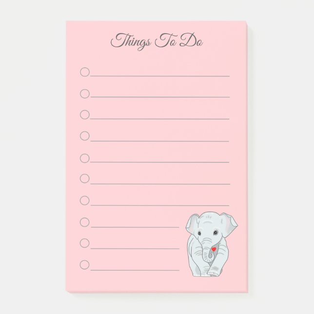 Notas Post-it® Hermoso elefante sostiene cosas del corazón para h (Anverso)