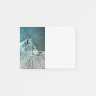 Notas Post-it® Hermoso lobo gris en un bosque oscuro