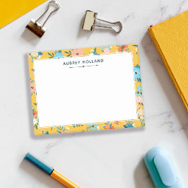 Notas Post-it® Hermoso patrón floral amarillo con nombre