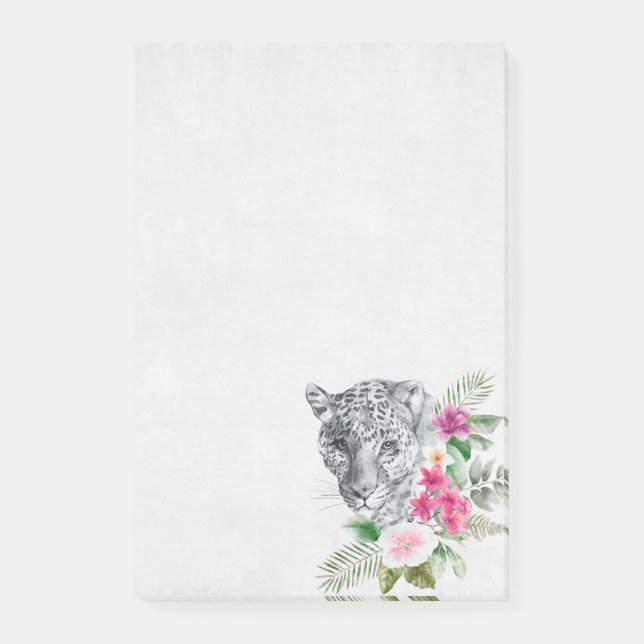 Notas Post-it® Hermoso retrato de cabeza de leopardo en acuarela (Anverso)