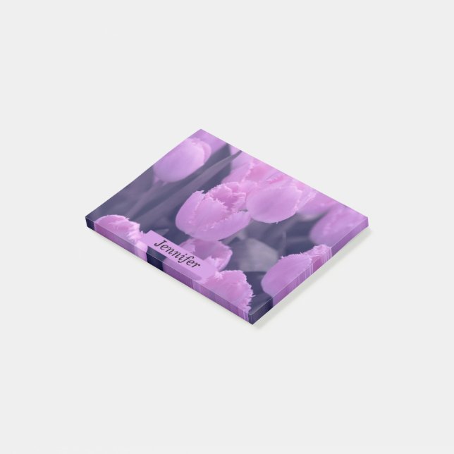 Notas Post-it® Hermoso tulipán morado personalizable de vuelta a  (En perspectiva)