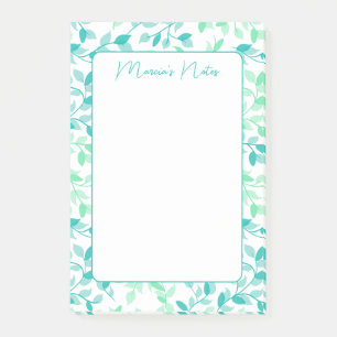 Notas Post-it® Hermoso Verde Teal Floral Moderno Personalizado