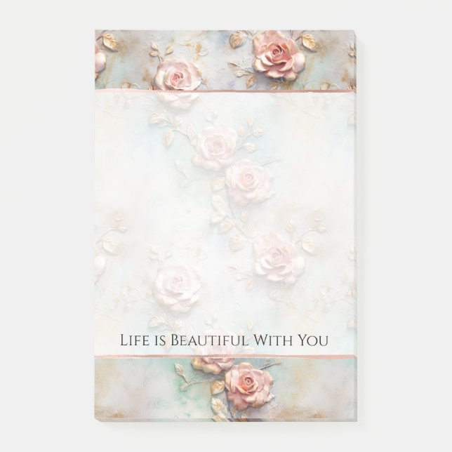 Notas Post-it® Hermosos Rosas románticos rosados de Rubor (Anverso)