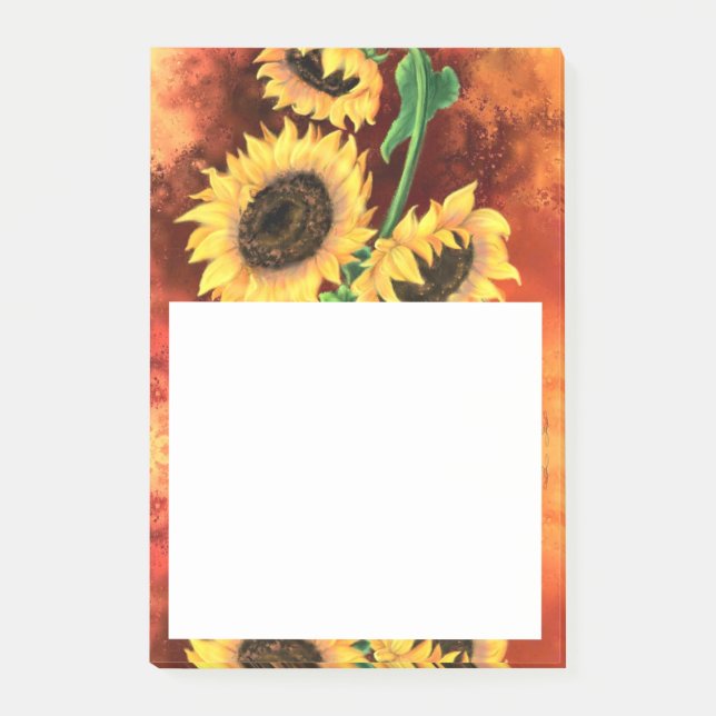 Notas Post-it® Hermosos tres girasoles - Pintura de arte mezclado (Anverso)