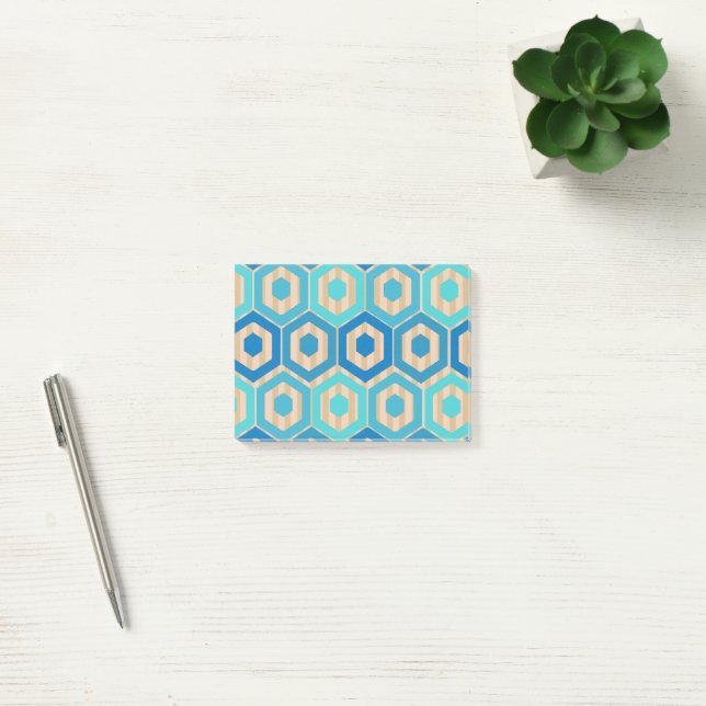Notas Post-it® Hexageres y rayas - mar y arena (Oficina)