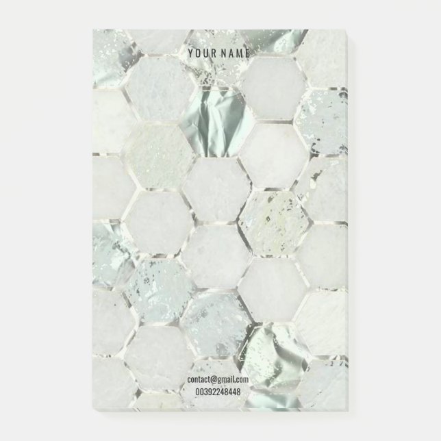 Notas Post-it® Hexagon Marble Mint Green Silver Lux Name (Anverso)