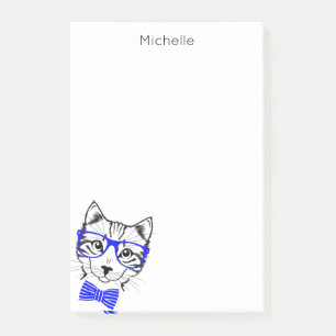 Notas Post-it® Hipster Cat blue agrega tu nombre