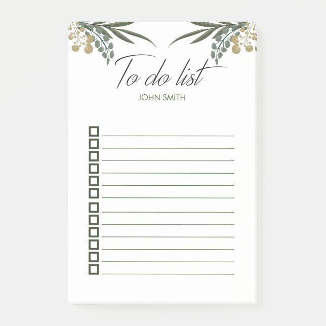 Notas Post-it® Hojas botánicas de acuarela moderna personalizada (Anverso)