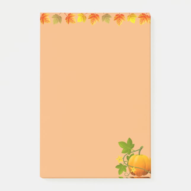 Notas Post-it® Hojas de otoño y calabaza en Naranja (Anverso)