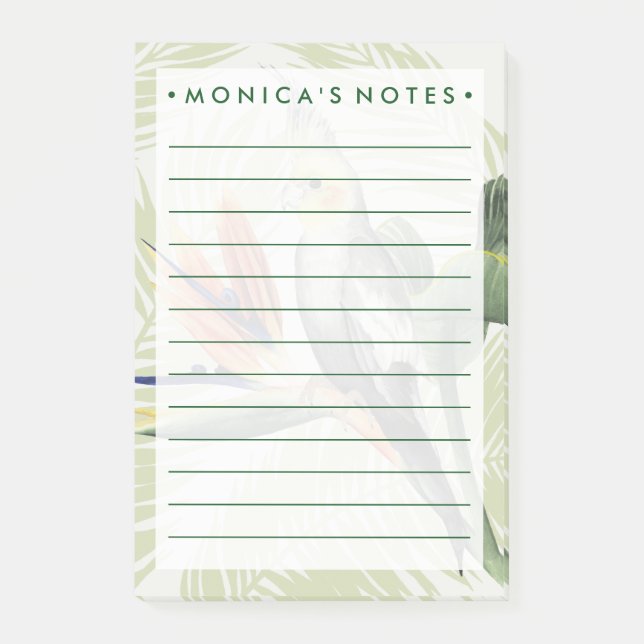 Notas Post-it® Hojas de palma con pájaro negro (Anverso)