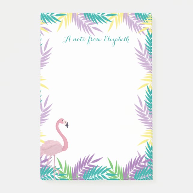 Notas Post-it® Hojas de palma rosadas Flamingos (Anverso)