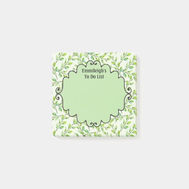 Notas Post-it® Hojas y ramas verdes personalizadas (Anverso)