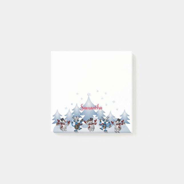 Notas Post-it® Hombres de nieve bailando y renos (Anverso)
