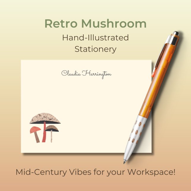 Notas Post-it® Hongos Retro Retro del Siglo Medio (These beautiful mushroom Post-It notes feature my own original art and retro script typography.)