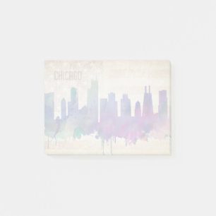 Notas Post-it® Horizonte de la ciudad de la acuarela de Chicago,