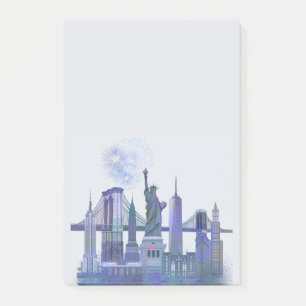 Notas Post-it® Horizonte de Nueva York - azul de la acuarela