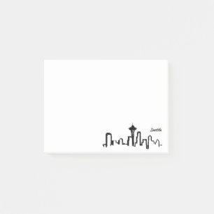 Notas Post-it® horizonte de Seattle con tinta negra