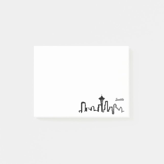 Notas Post-it® horizonte de seattle con tinta negra (Anverso)