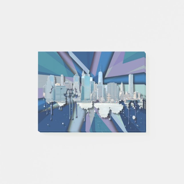 Notas Post-it® Horizonte el | 3D azul de New York City (Anverso)
