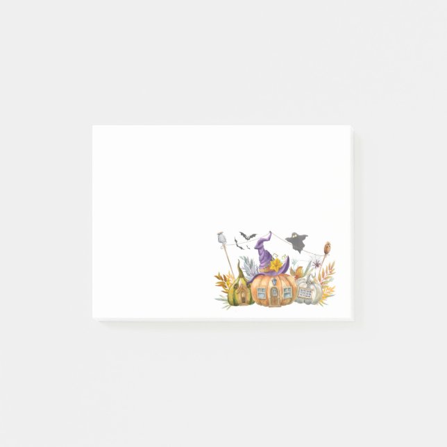 Notas Post-it® Hospedaje de calabaza con fantasma y murciélagos (Anverso)