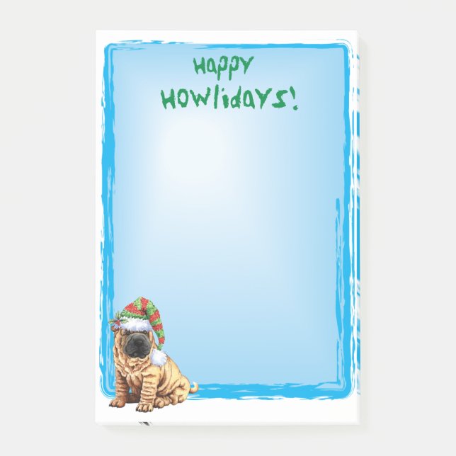 Notas Post-it® Howlidays feliz Shar-Pei (Anverso)