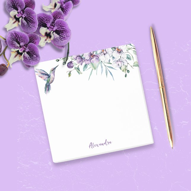 Notas Post-it® Hummingbird Floral Personalizado Textos (Treat yourself or someone special to these pretty hummingbird and floral sticky notes.)