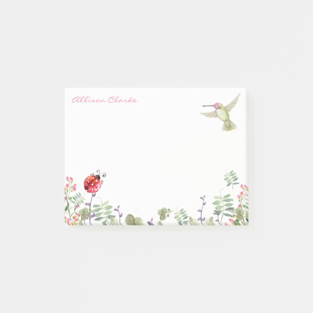 Notas Post-it® Hummingbird Nature Garden Ladybug Meadow Monograma (Anverso)