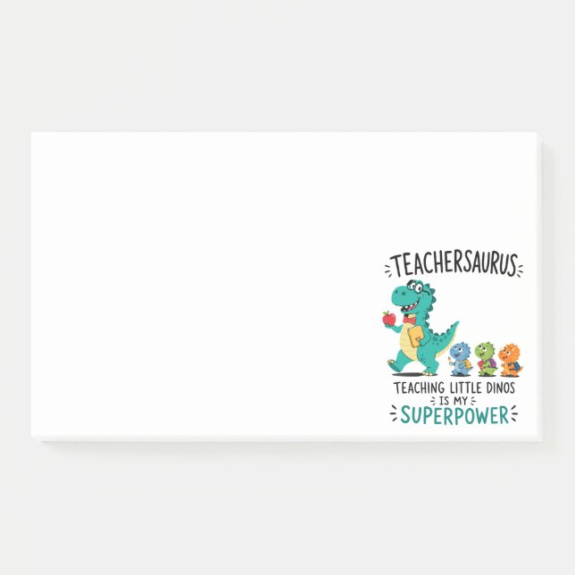 Notas Post-it® Humor de Teachersaurus con pequeños dinosaurios (Anverso)