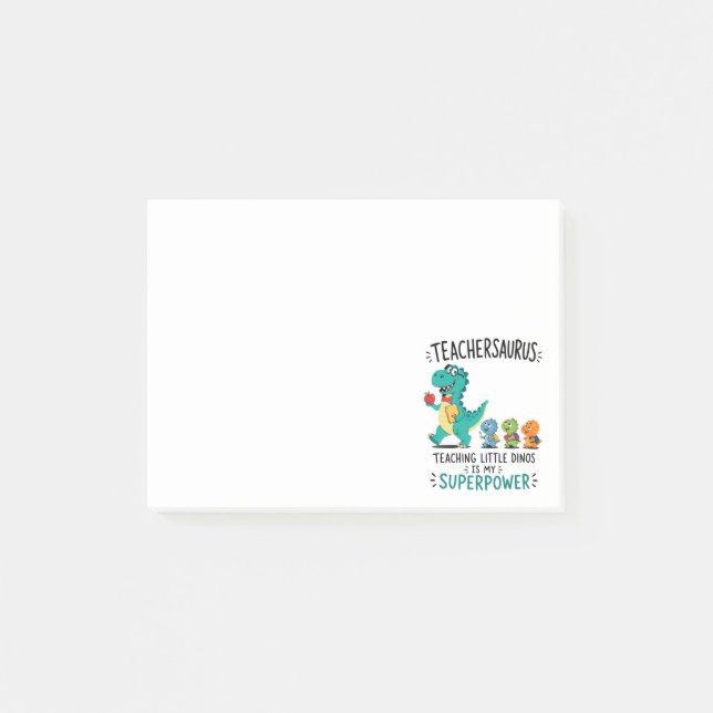 Notas Post-it® Humor de Teachersaurus con pequeños dinosaurios (Anverso)