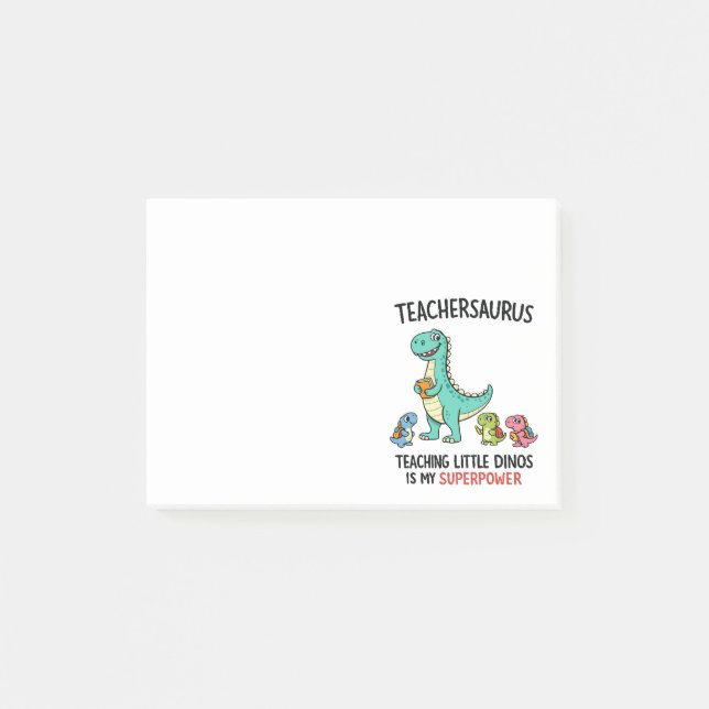 Notas Post-it® Humor de Teachersaurus con pequeños dinosaurios (Anverso)